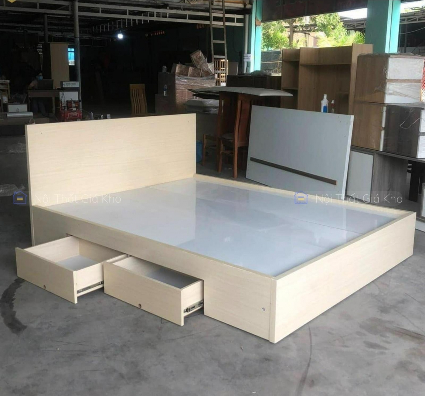 Giường gỗ công nghiệp MDF 2 hộc kéo
