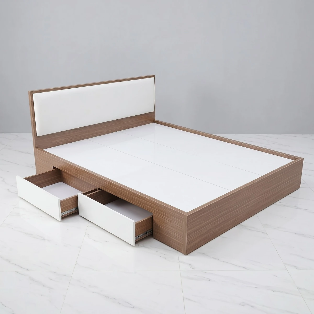 Giường gỗ MDF bọc nệm 2 hộc kéo