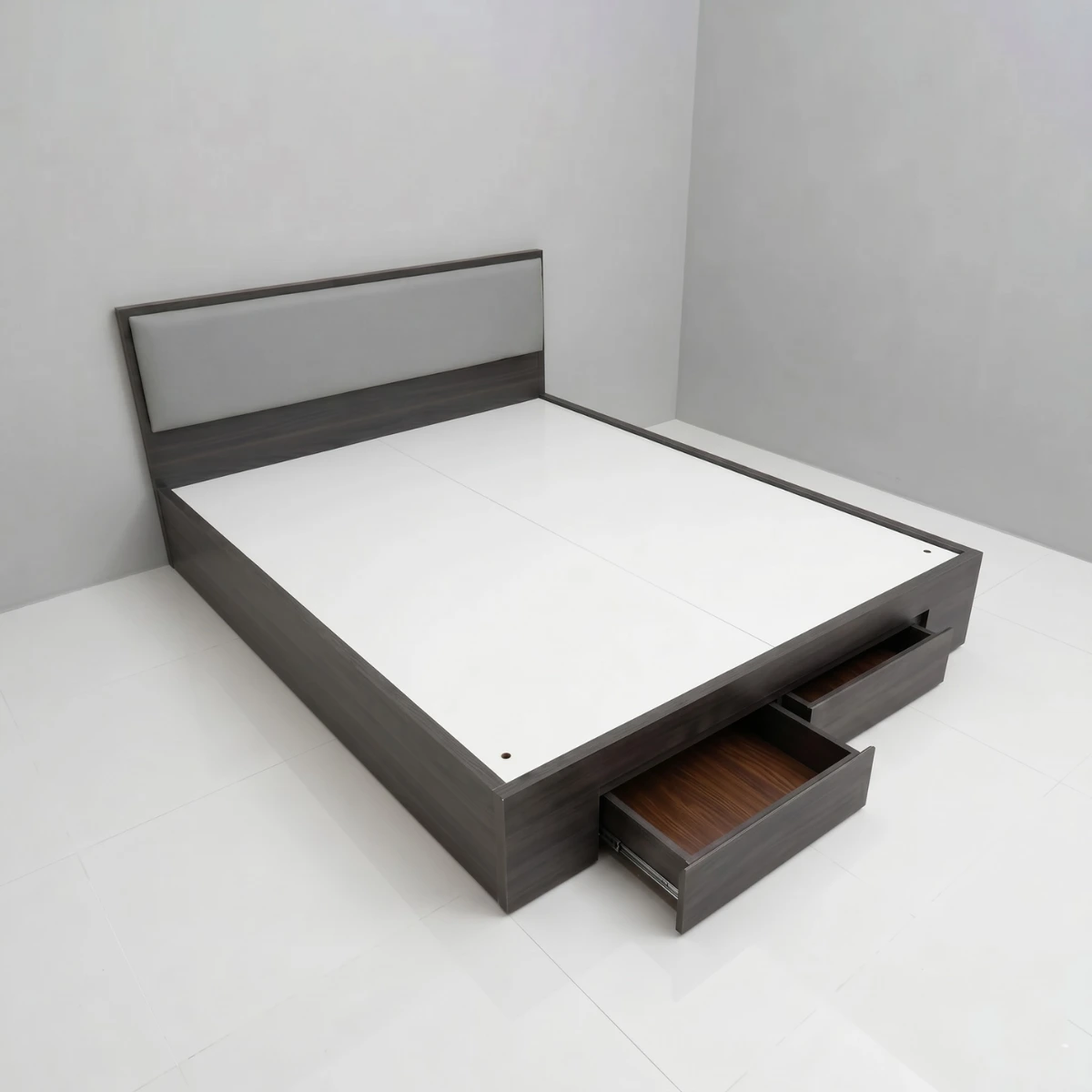 Giường gỗ MDF bọc nệm 2 hộc kéo