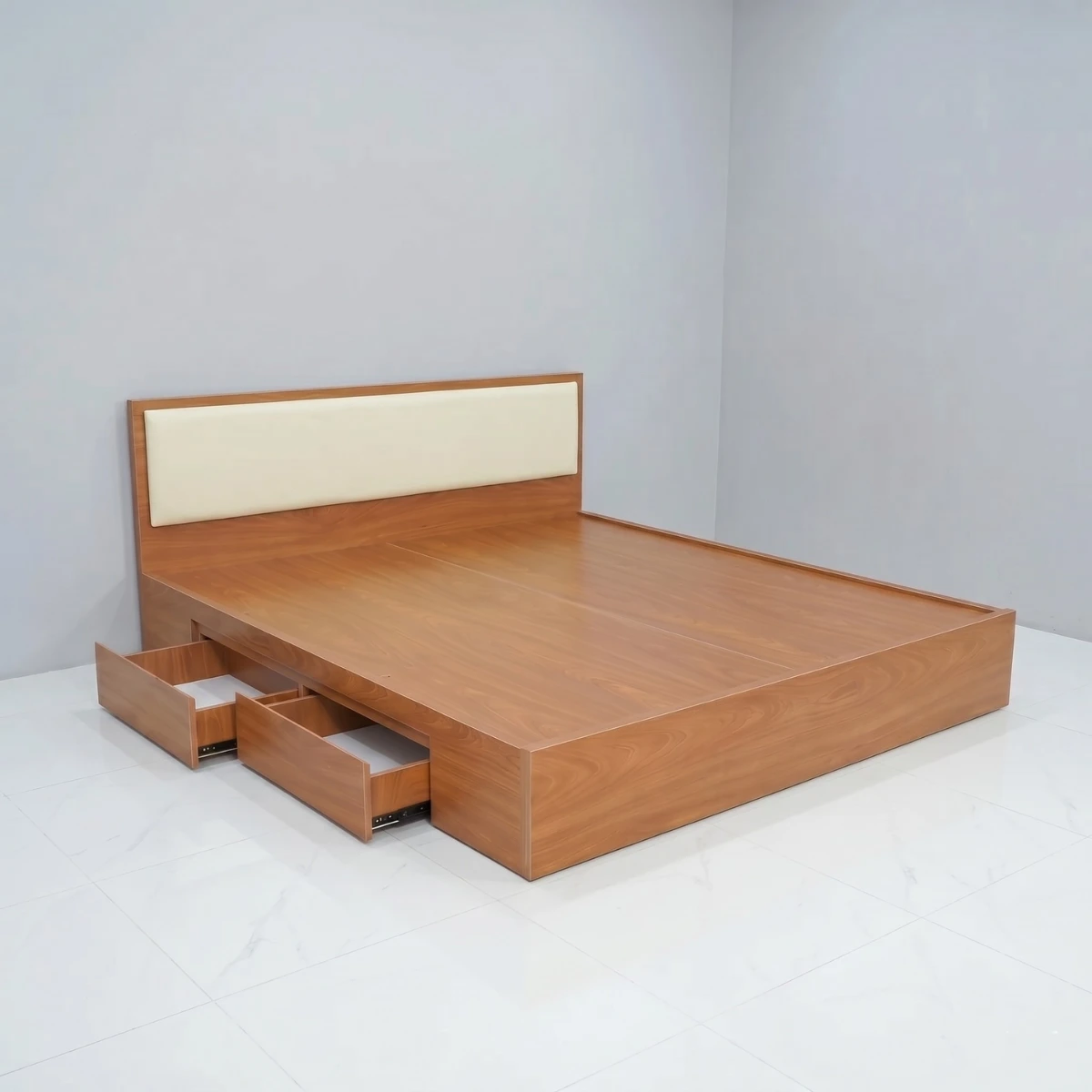 Giường gỗ MDF bọc nệm 2 hộc kéo