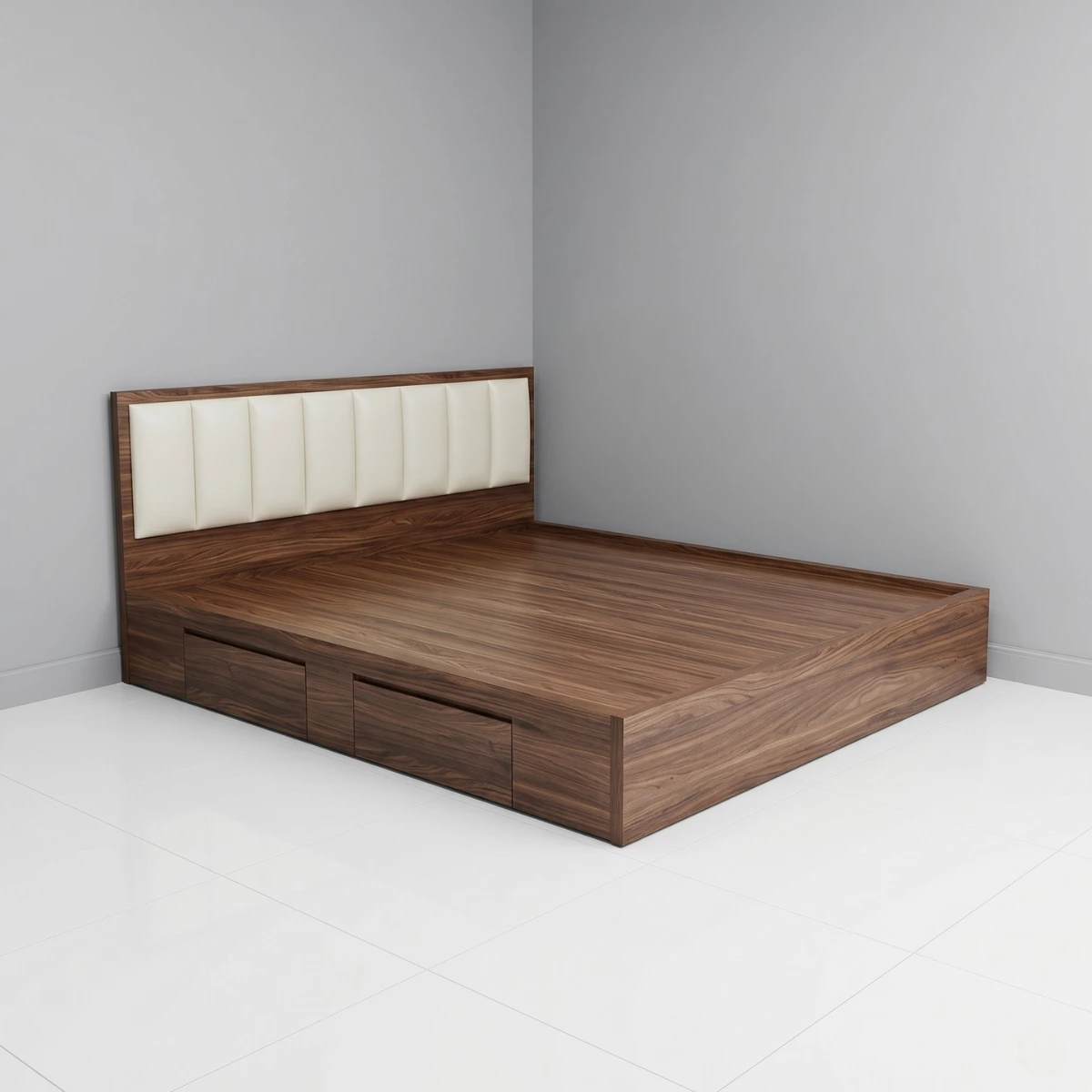 Giường gỗ MDF bọc nệm có hộc kéo