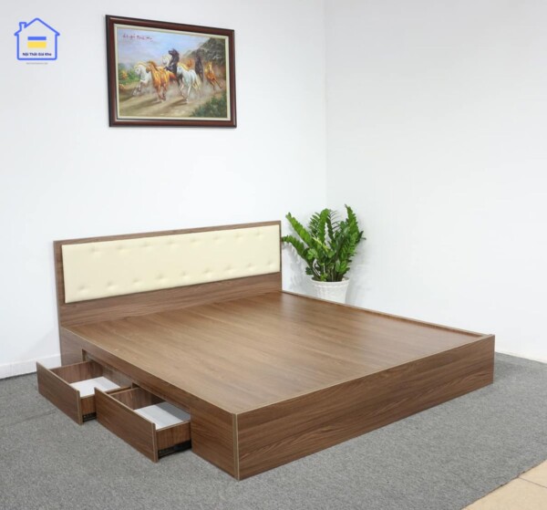 Giường ngủ gỗ MDF bọc nệm có 2 hộc kéo