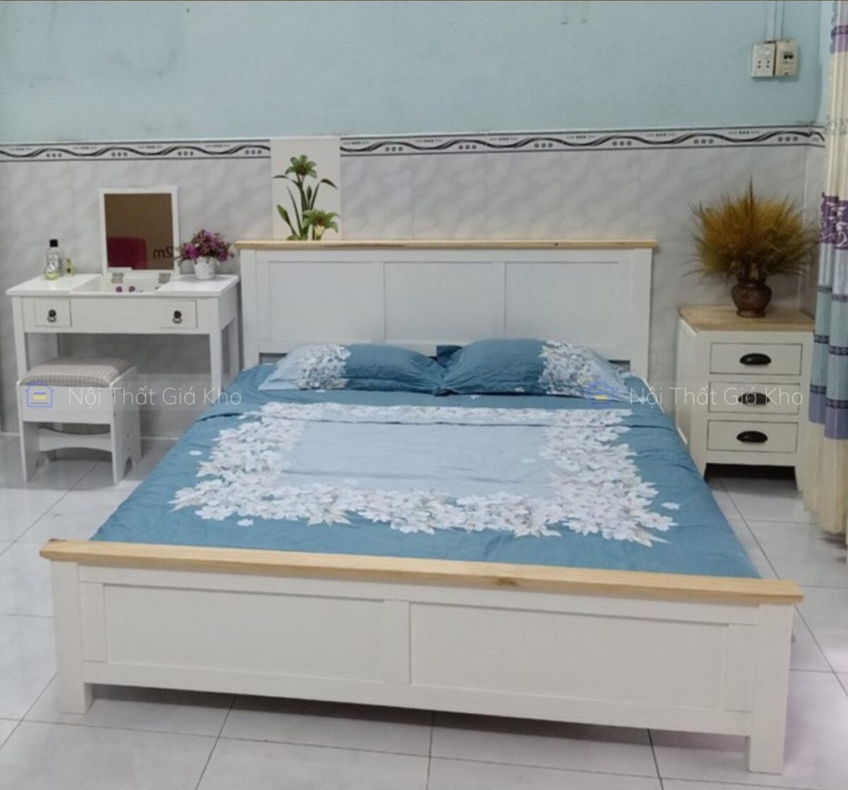 Giường gỗ thông giá rẻ 1m6 1m8 cho sinh viên