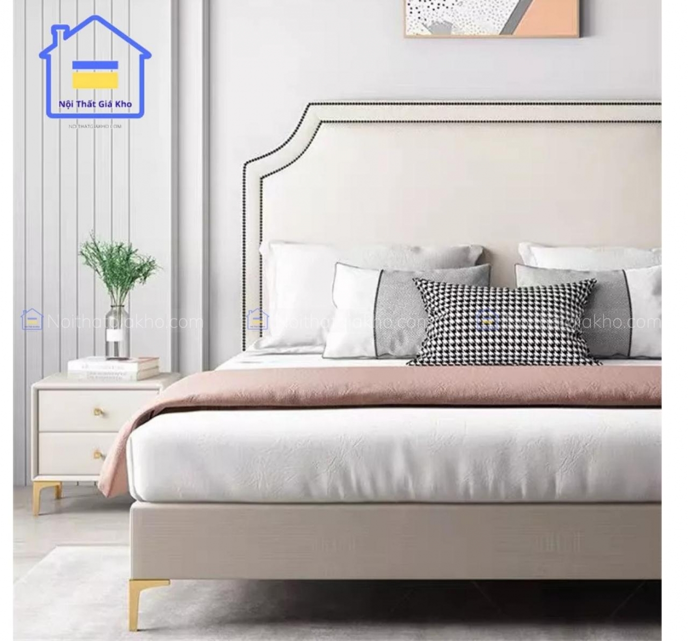 Giường ngủ hiện đại bọc nệm da công nghiệp