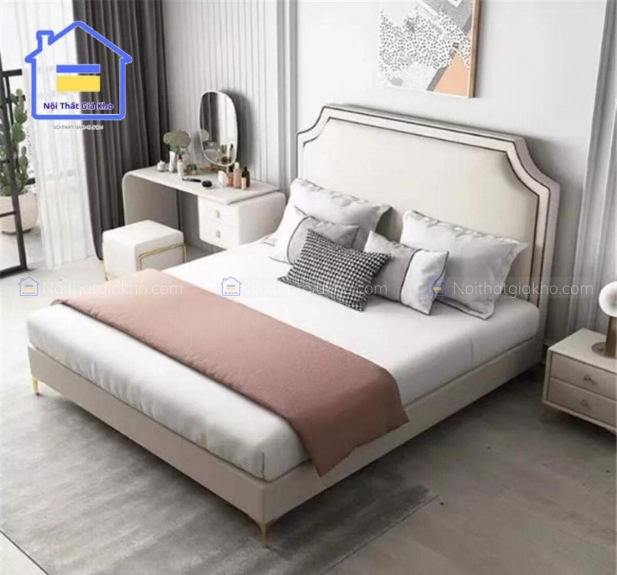 Giường ngủ hiện đại bọc nệm da công nghiệp