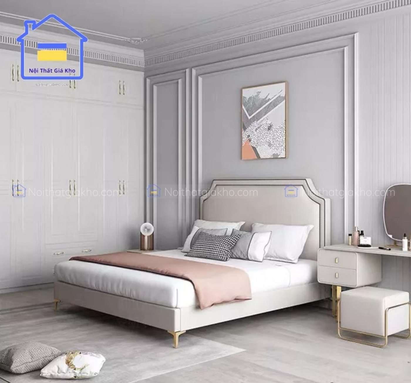 Giường ngủ hiện đại bọc nệm da công nghiệp