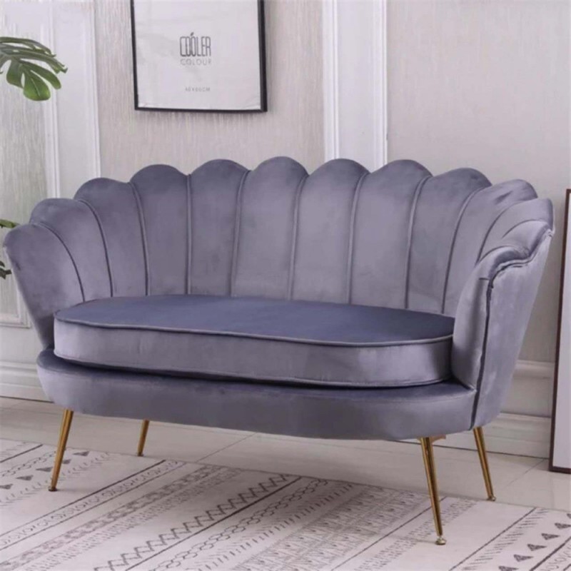 Sofa băng phòng khách vỏ sò chân sắt mạ vàng