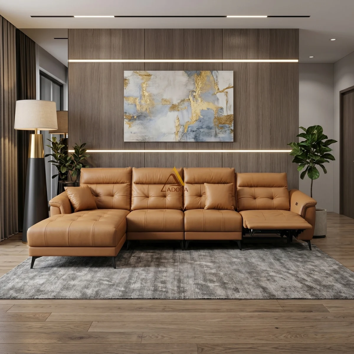 Sofa góc L Da Bò Adora Luxury