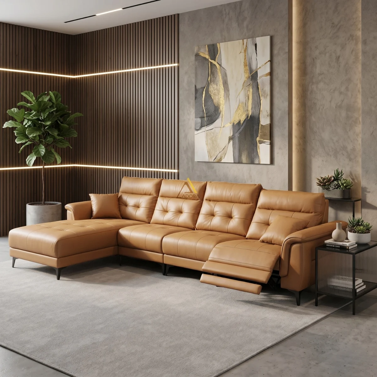 Sofa góc L Da Bò Adora Luxury