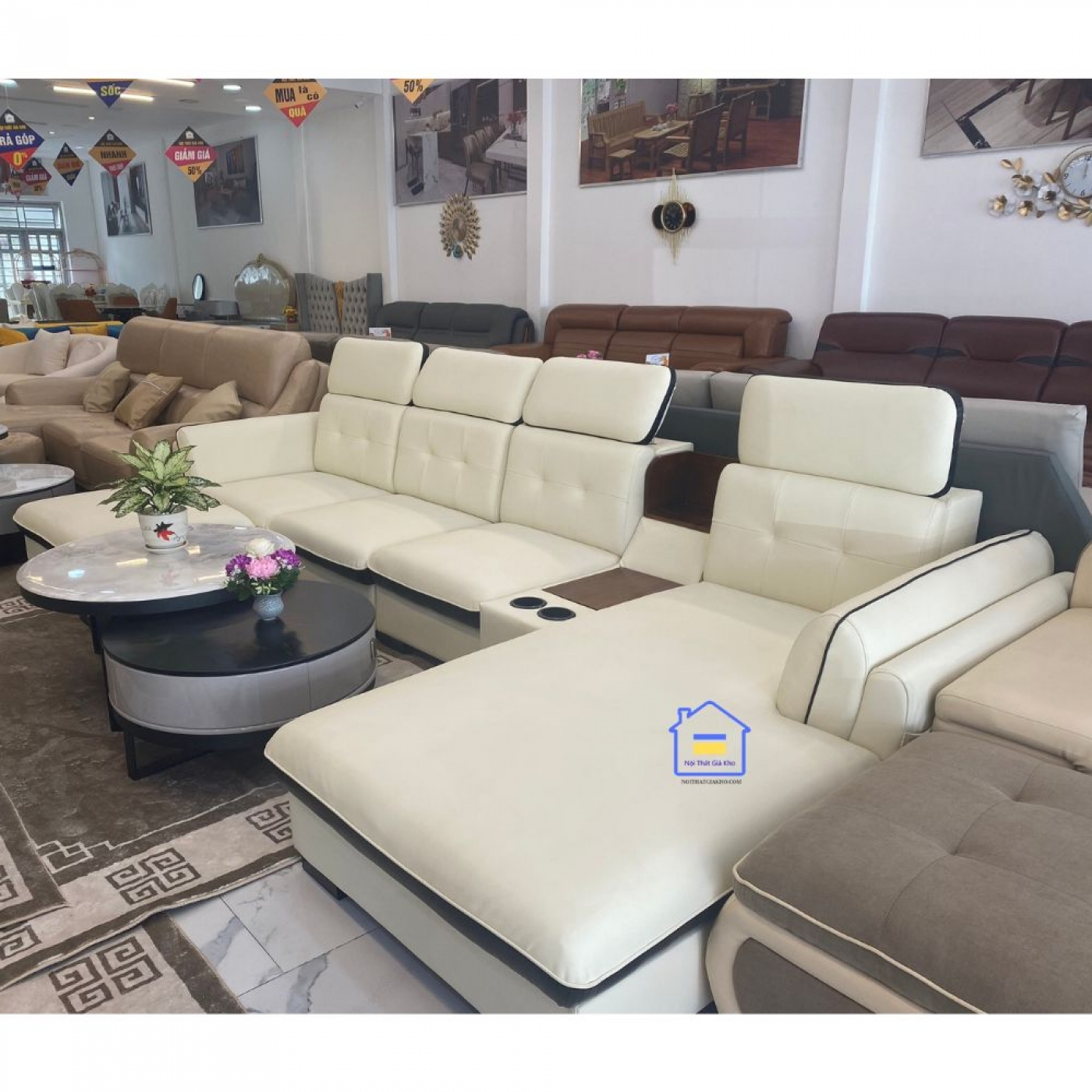 Sofa góc L bọc da cao cấp GL18