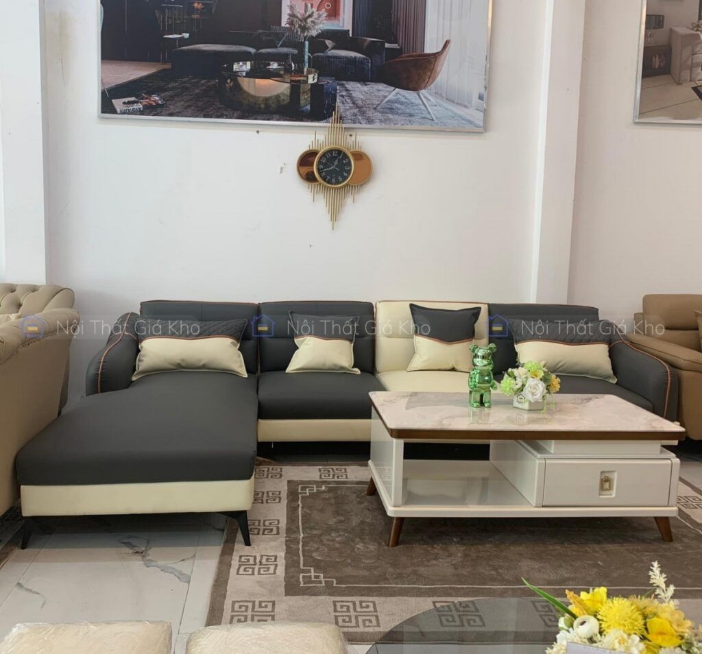 Sofa phòng khách góc L bọc da