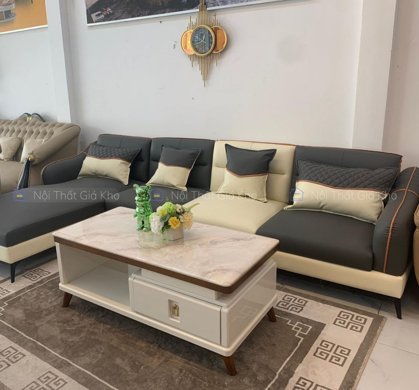 Sofa phòng khách góc L bọc da