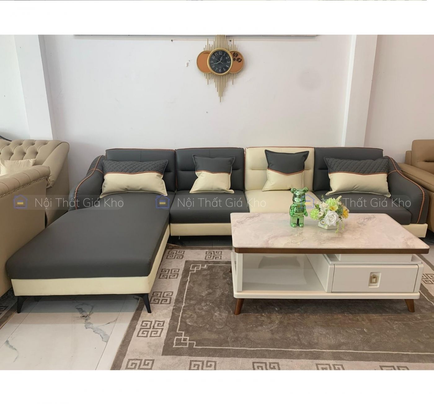 Sofa phòng khách góc L bọc da