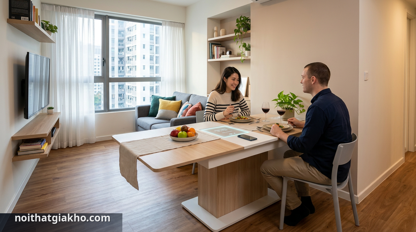 Bàn ăn thông minh: Giải pháp tối ưu cho chung cư nhỏ 1 Mẫu bàn ăn thông minh tối ưu diện tích cho chung cư nhỏ - bàn ăn thông minh