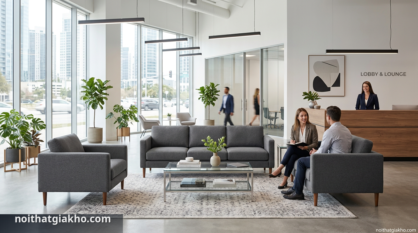 Không gian tiếp khách sang trọng với sofa văn phòng - giá sofa văn phòng