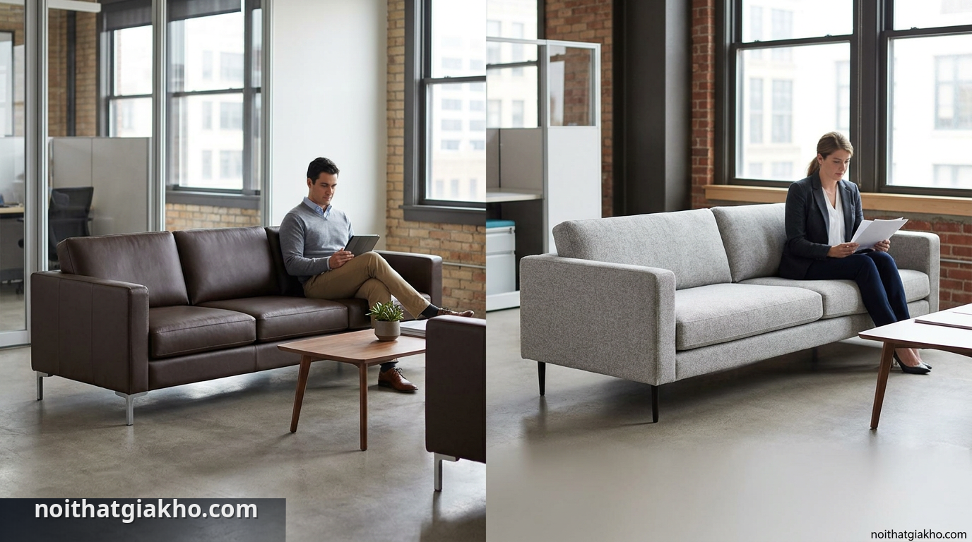 Sofa da văn phòng và nỉ: So sánh chọn mua phù hợp nhất 1 So sánh sofa da văn phòng và sofa nỉ văn phòng trong không gian làm việc - sofa da văn phòng