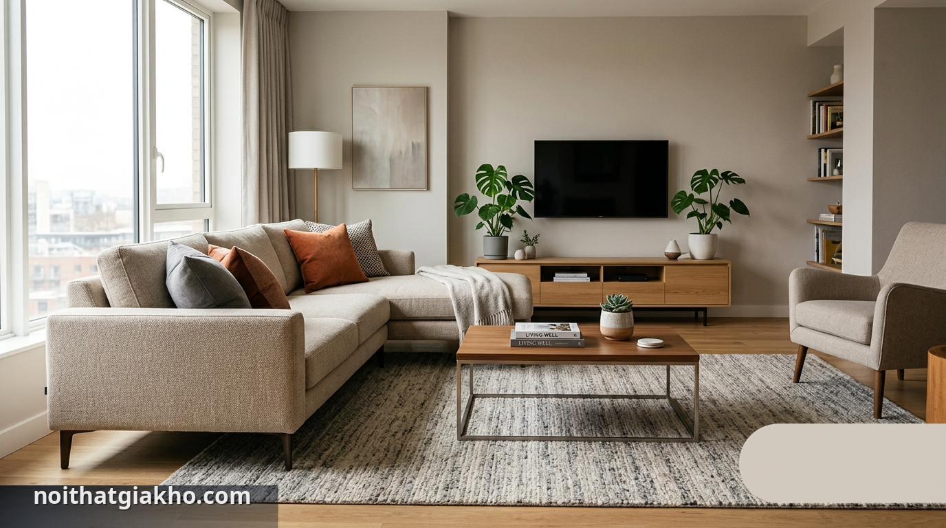 Kích thước sofa góc L chuẩn phong thủy cho phòng khách 1 Cách chọn kích thước sofa góc L phù hợp giúp không gian phòng khách cân đối và hài hòa - kích thước sofa góc L