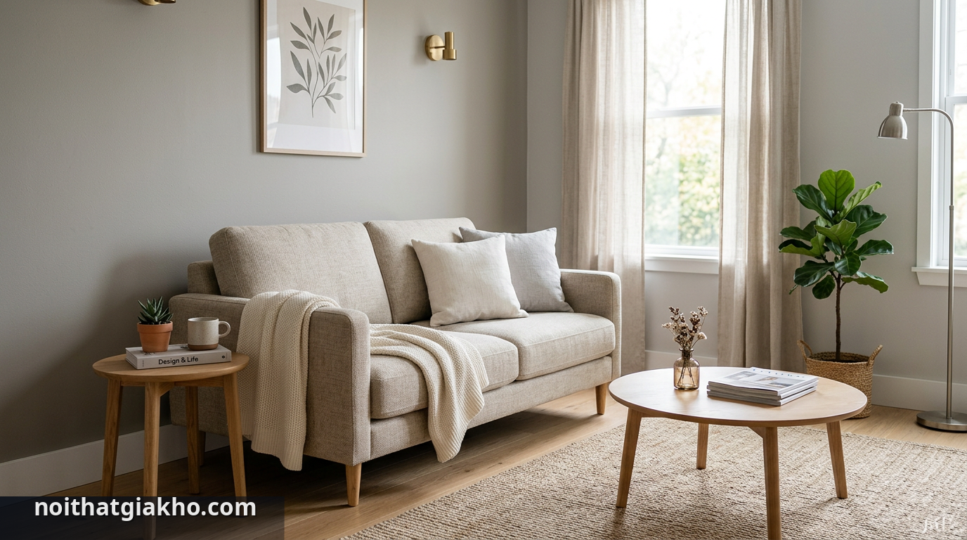 Sofa phòng khách nhỏ: Kinh nghiệm chọn mẫu phù hợp nhất 1 Mẫu sofa phòng khách nhỏ tối giản cho không gian hiện đại - sofa phòng khách