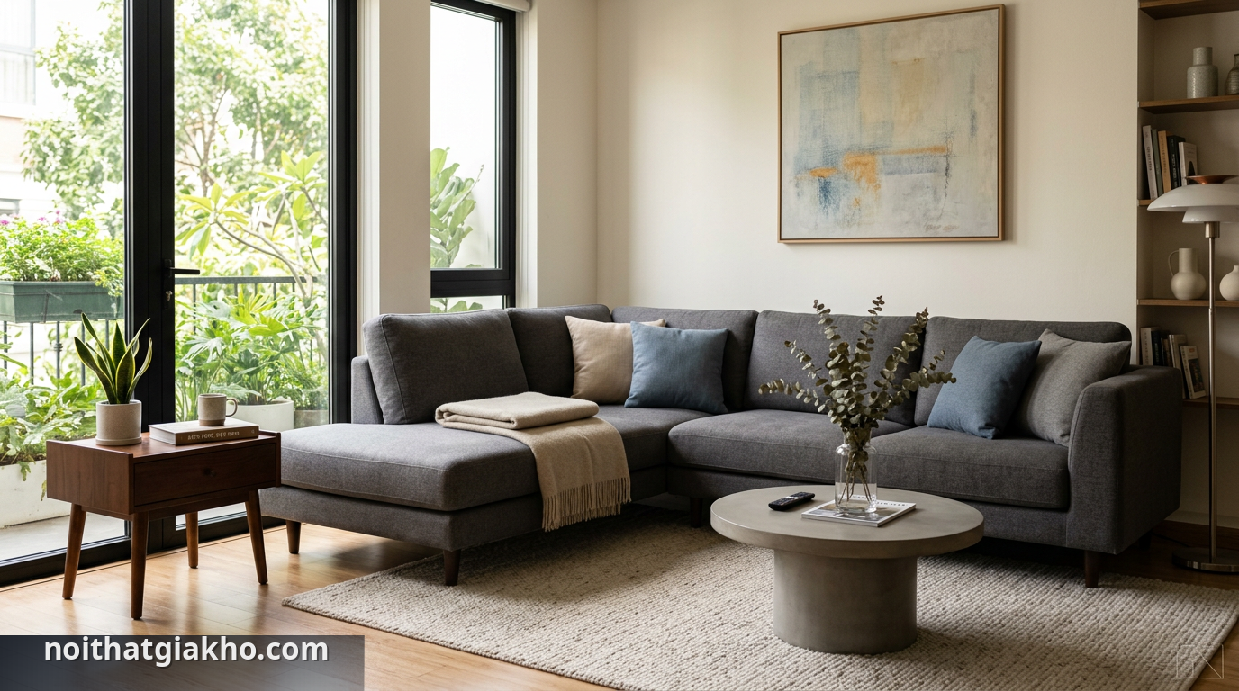 Mẫu sofa góc L cao cấp phù hợp với không gian phòng khách hiện đại - thương hiệu sofa uy tín