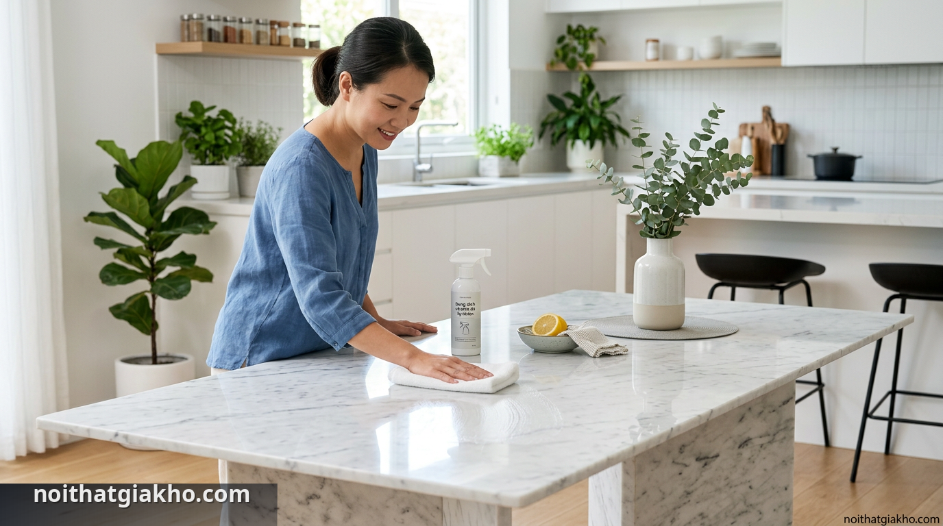 Vệ sinh bàn ăn mặt đá đúng cách giúp duy trì sự sang trọng cho phòng bếp - vệ sinh bàn ăn mặt đá