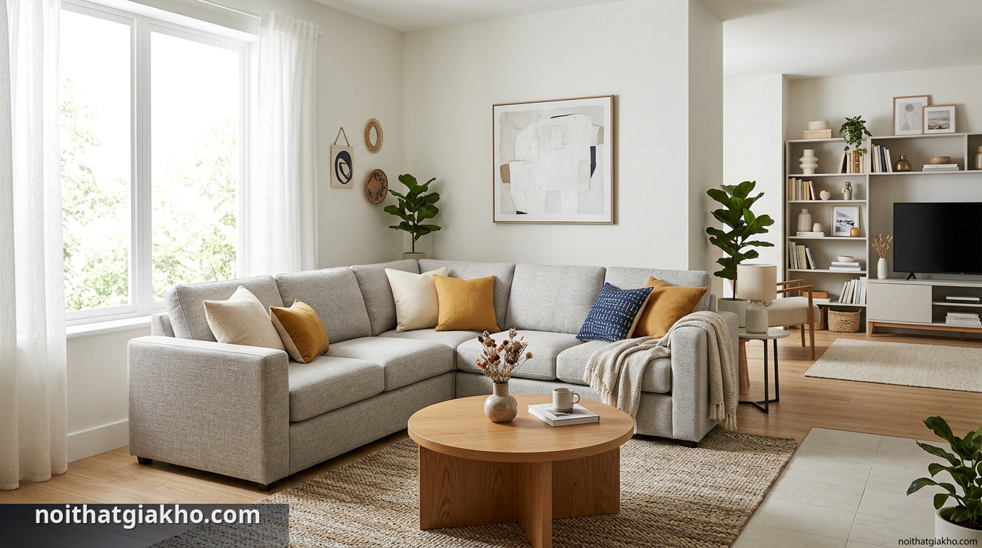 Vị trí đặt sofa góc L tối ưu không gian phòng khách 1 Vị trí đặt sofa góc L hợp lý giúp tối ưu không gian sống hiệu quả - vị trí đặt sofa