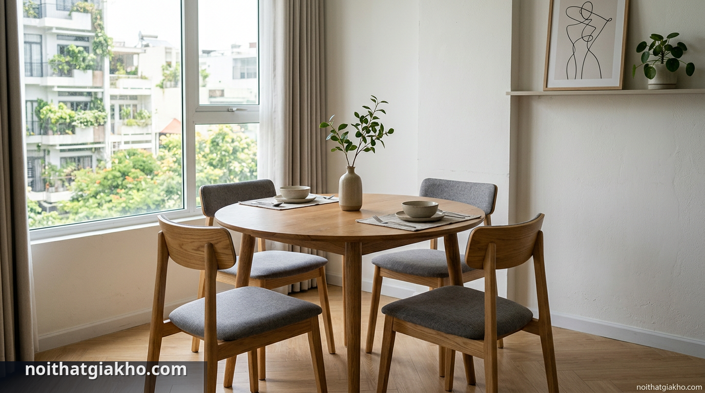 Chọn Bàn Ăn 4 Ghế HCM: 5 Lời Khuyên Vàng Không Hối Tiếc 1 Bàn ăn 4 ghế phù hợp không gian nhỏ - chọn bàn ăn 4 ghế HCM