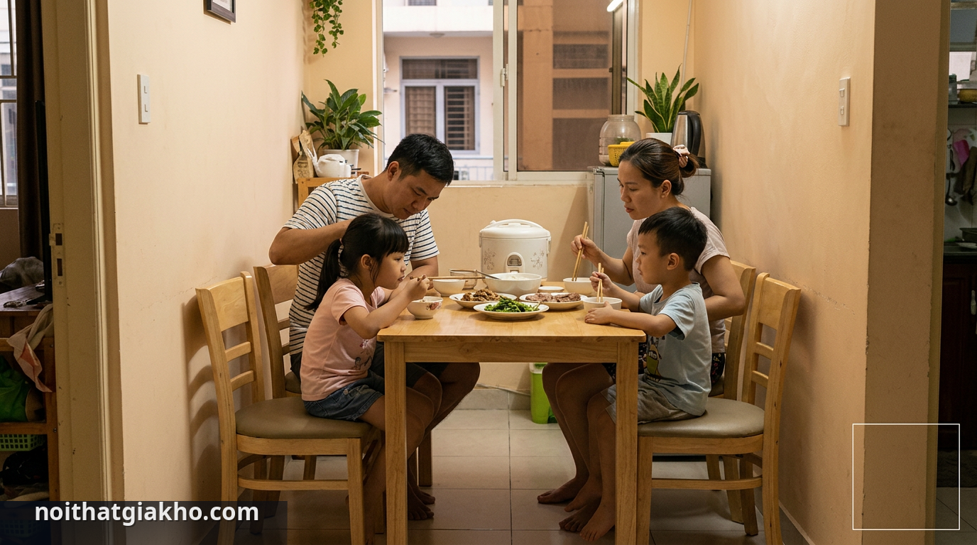 Sai lầm khi chọn bàn ăn 4 ghế không phù hợp với không gian thực tế. - lỗi mua bàn ăn 4 ghế