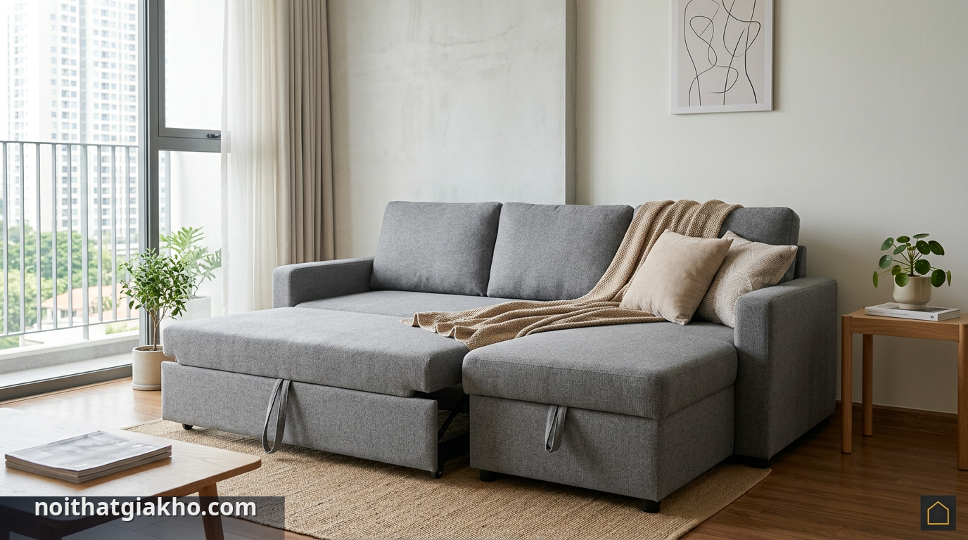 Sofa giường kéo đa năng tích hợp ngăn chứa đồ, giải pháp tối ưu cho căn hộ TPHCM - so sánh sofa giường TPHCM