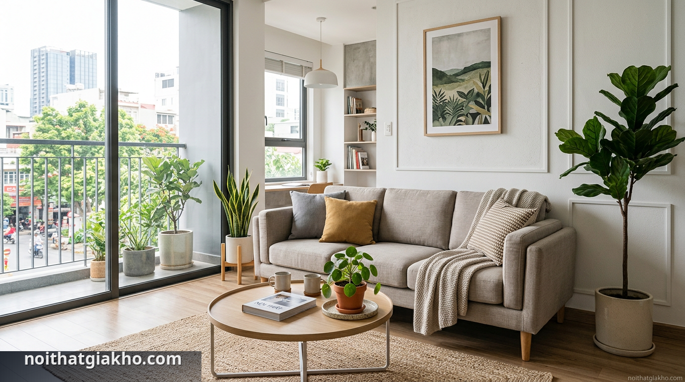 Phòng khách hiện đại với sofa băng tại TPHCM - cách chọn sofa băng TPHCM