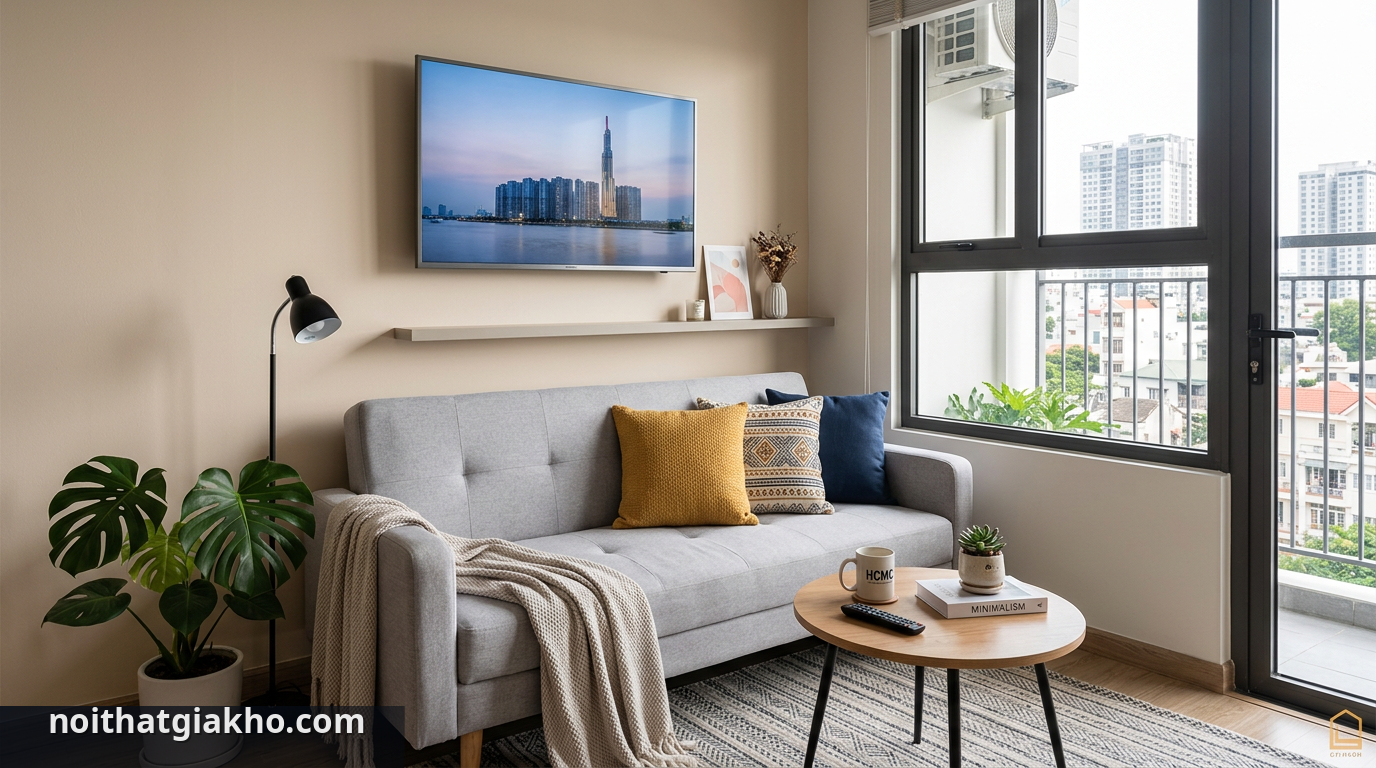Mẫu sofa giường đơn giản, hiện đại là lựa chọn hoàn hảo cho decor căn hộ nhỏ TPHCM - trang trí sofa giường