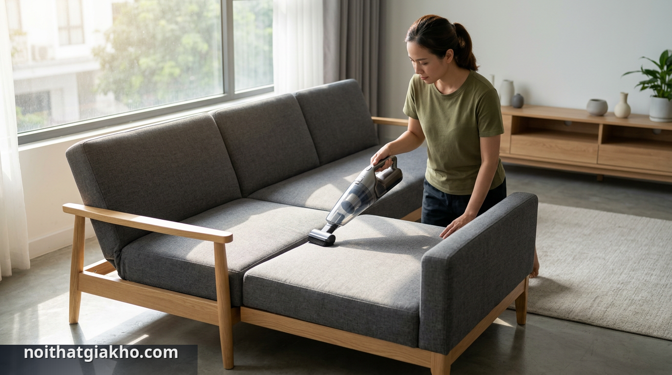 Vệ sinh sofa giường định kỳ giúp loại bỏ bụi bẩn, giữ sản phẩm luôn mới. - vệ sinh sofa giường