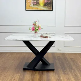 Bàn ăn mặt đá ceramic chân X chéo