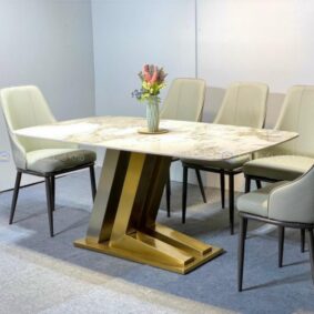 Bàn ăn mặt đá Ceramic bóng chân inox nhập khẩu