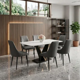 Bàn ăn mặt đá ceramic chân V Adora Pamper