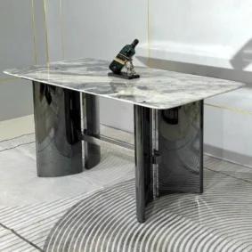 Bàn ăn mặt đá vi tinh thể chân inox BAK40