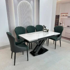Bàn ăn thông minh mặt đá ceramic kéo dài ghế Ella