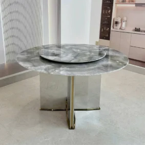 Bàn ăn tròn mặt đá vi tinh thể BAK30