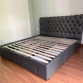 Giường bọc da hộc kéo Light Gray TL04