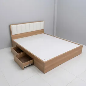Giường gỗ MDF bọc nệm có hộc kéo