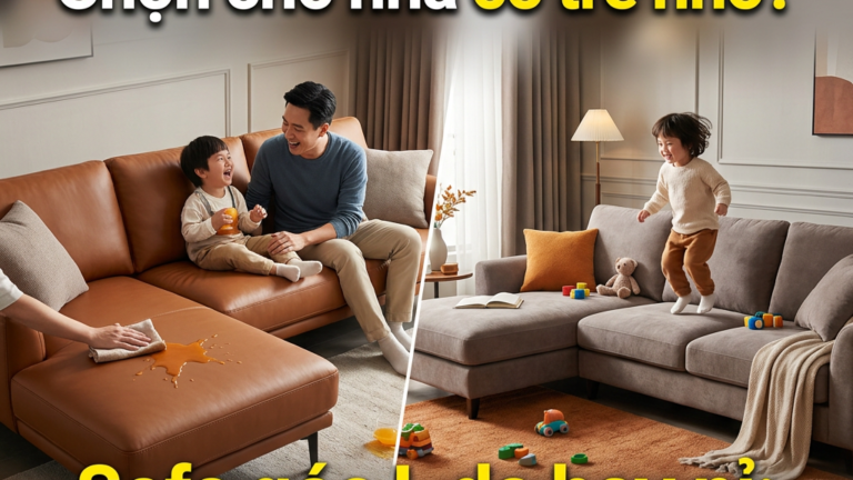 Sofa góc L da hay nỉ: Chọn cho nhà có trẻ nhỏ?